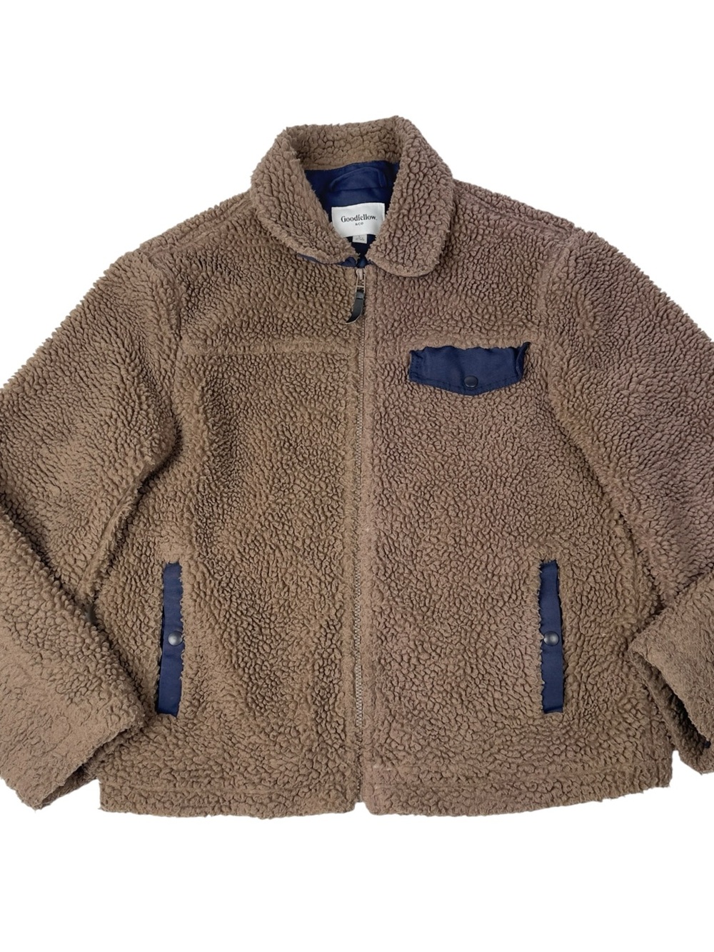 Goodfellow & Co Mens L Sherpa Fleece Jacket Full Zip Brown Teddy High Pile Coat